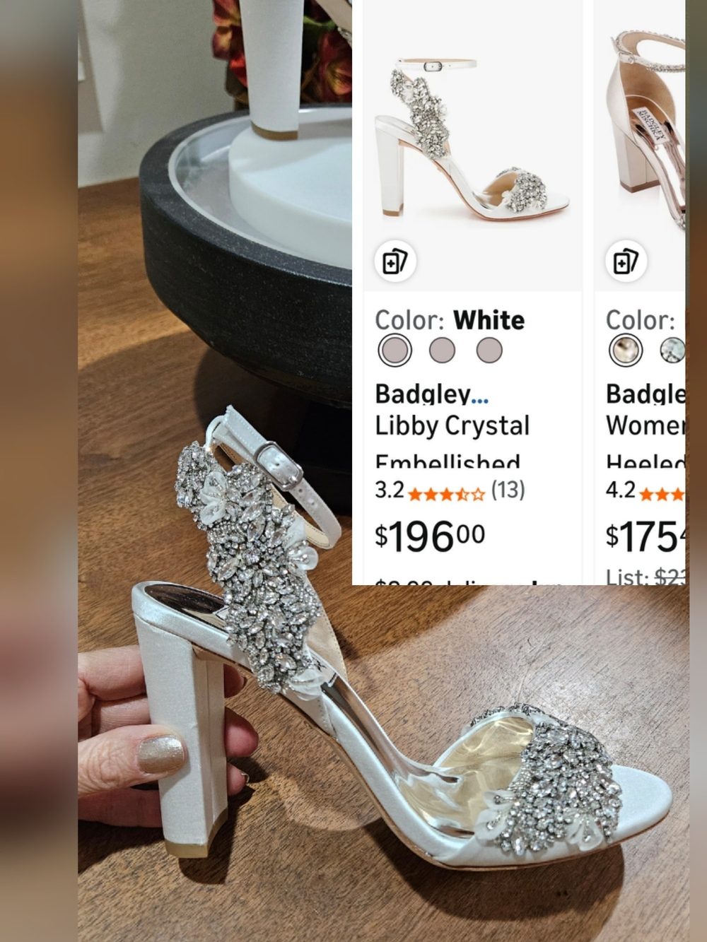 Badgley Mischka White Crystal Embellished Block Heel Sandal